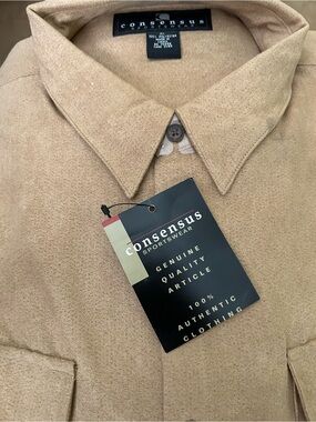 NET Consensus Sportswear Men’s Camel Fax-Suede Long Sleeve Shirt -XL